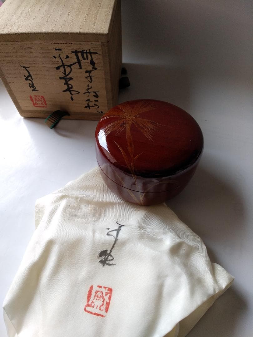 茶道具 茶器 輪島塗 撫子蒔絵 平棗 榎木盛 漆器 漆芸 共箱 共布 栞 新品