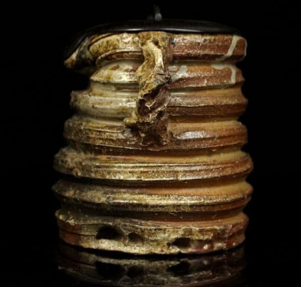 H*Y様 【古信楽焼】破袋　鬼の首　江戸時代 下駄底 耳付 水指 時代茶道具　桃