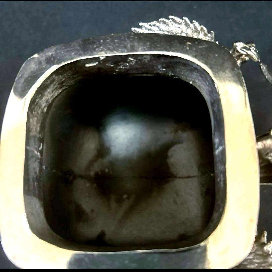 ・伝統工芸 高岡銅器 洋銀 香炉 龍摘 双鳳凰耳　須賀月芳　共箱　保証書付き