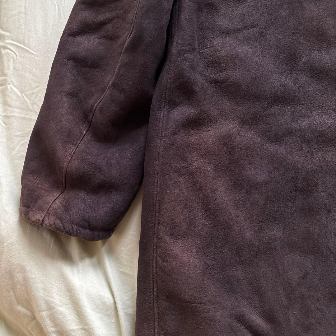 【90s】vintage ブラックムートン ギャングコート 本革 ボア チェーン