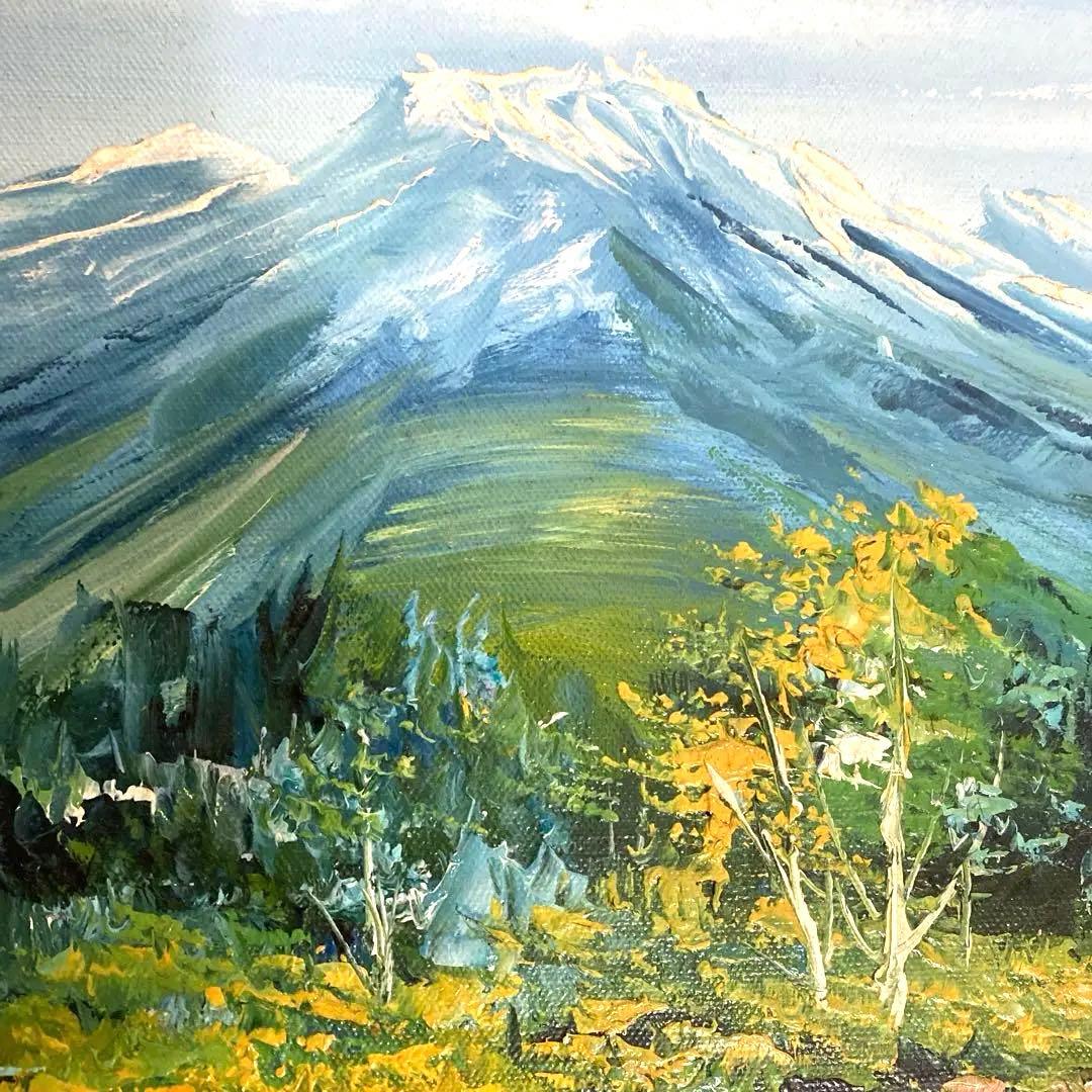 無題　山と湖の風景画　油絵さわやか　サイン有り