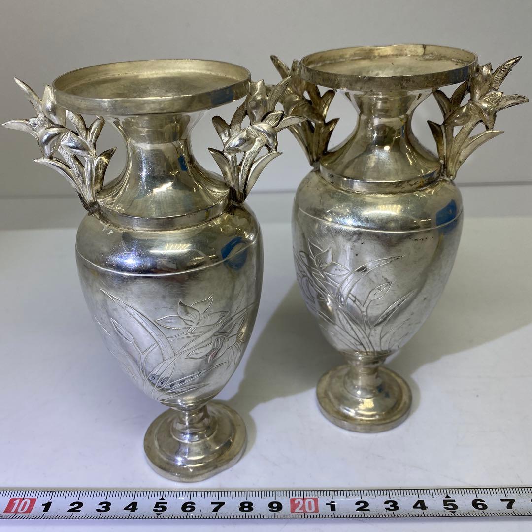中国清時代　銀製　花器一対　248g 東さ8-0107☆2F