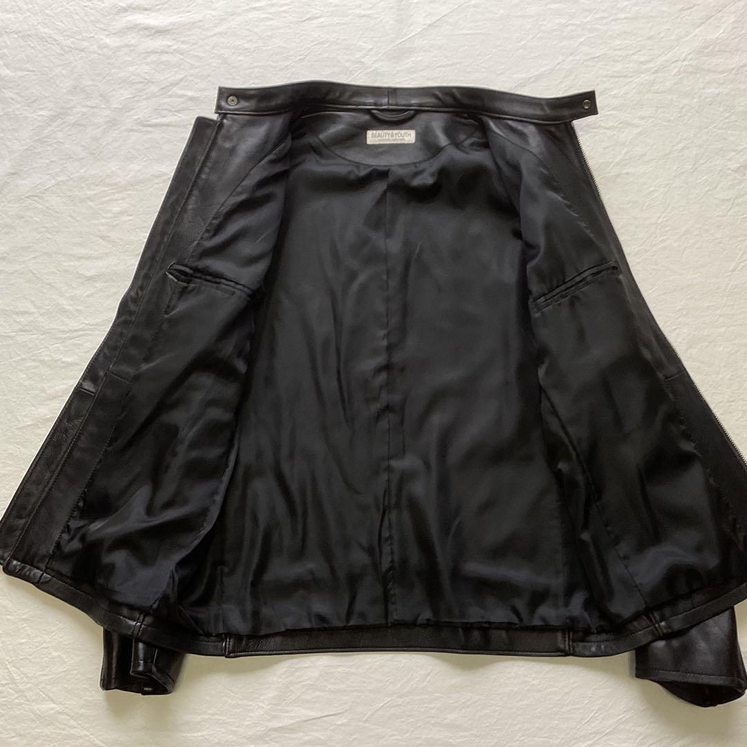 B&Y ラムレザー シングルライダースジャケット ブラック XL