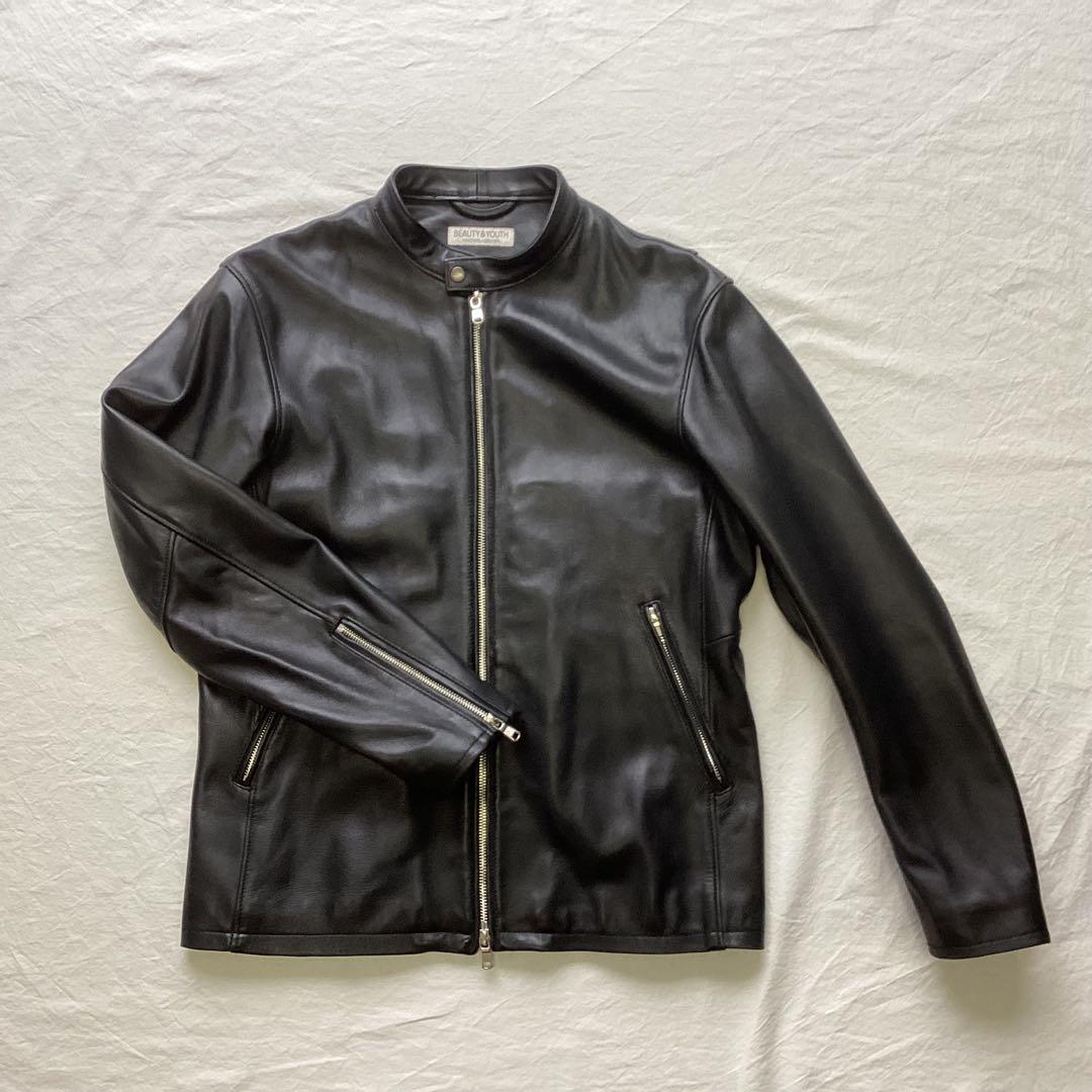 B&Y ラムレザー シングルライダースジャケット ブラック XL