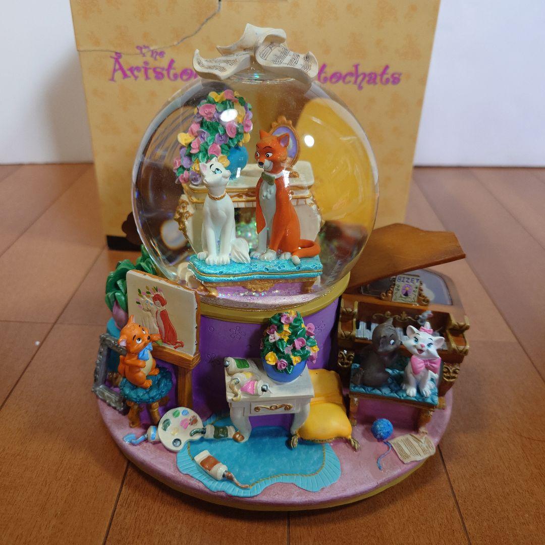 【レア美品】ディズニー おしゃれキャット スノードーム型オルゴールスノーグローブ