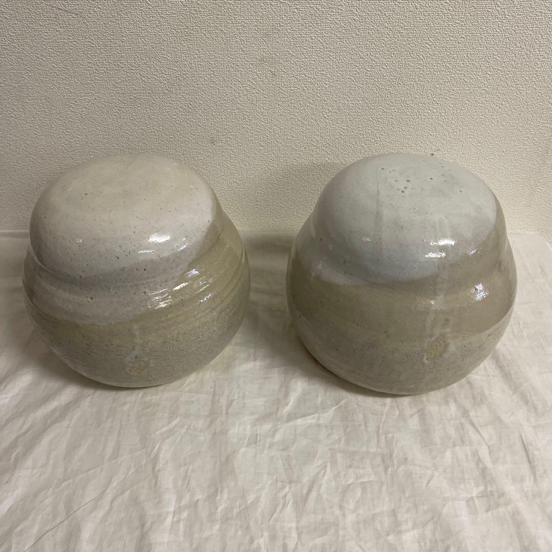 萩焼　十代三輪休雪　だるま手焙　一対　長期保管品