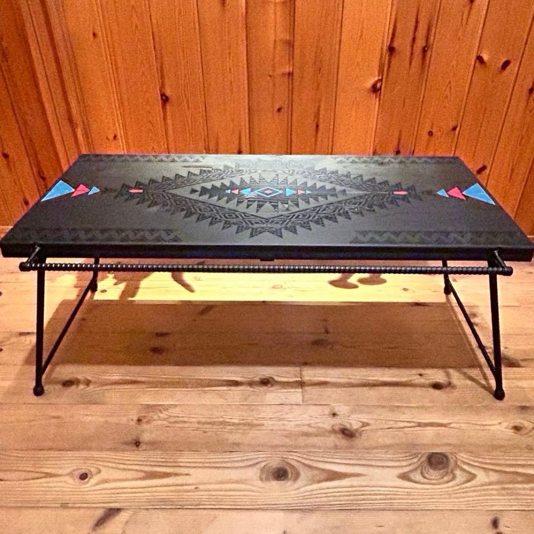 No.565 アイアンローテーブル オルテガテーブル　ネイティブ柄