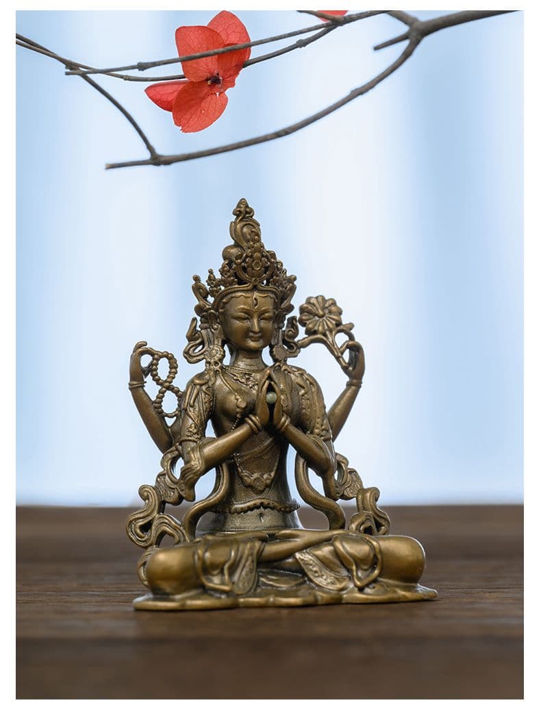 仏像 四臂観音仏像 禅意 茶室 置物 銅製 仏像 彫刻 置物 開運 風水