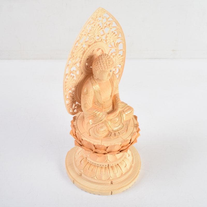 仏教美術　桧彫刻　釈迦如来座像　仏像　蓮華台　C　8982