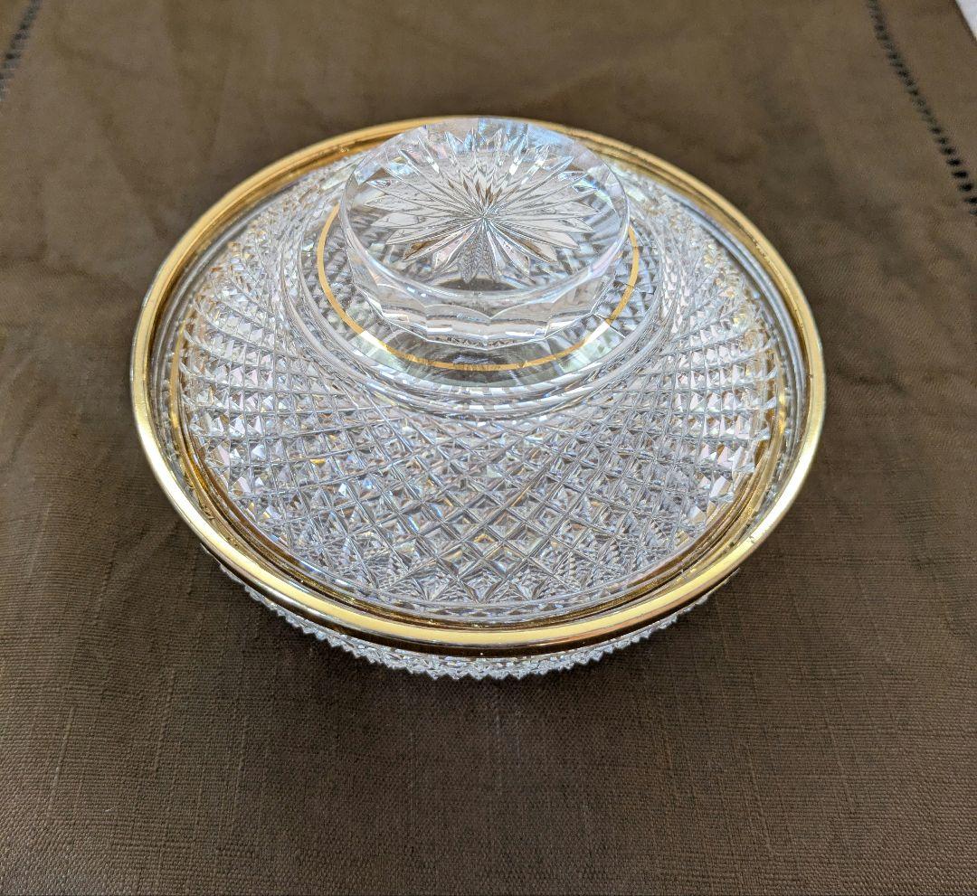 江戸切子　堀口硝子　最高級　金彩ダイヤ文四ツ碗（大）