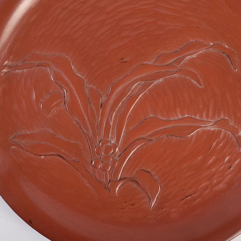 鎌倉彫　手彫　絵替鎌倉盆　丸盆　五枚　在銘　書付共箱　V　R8990B