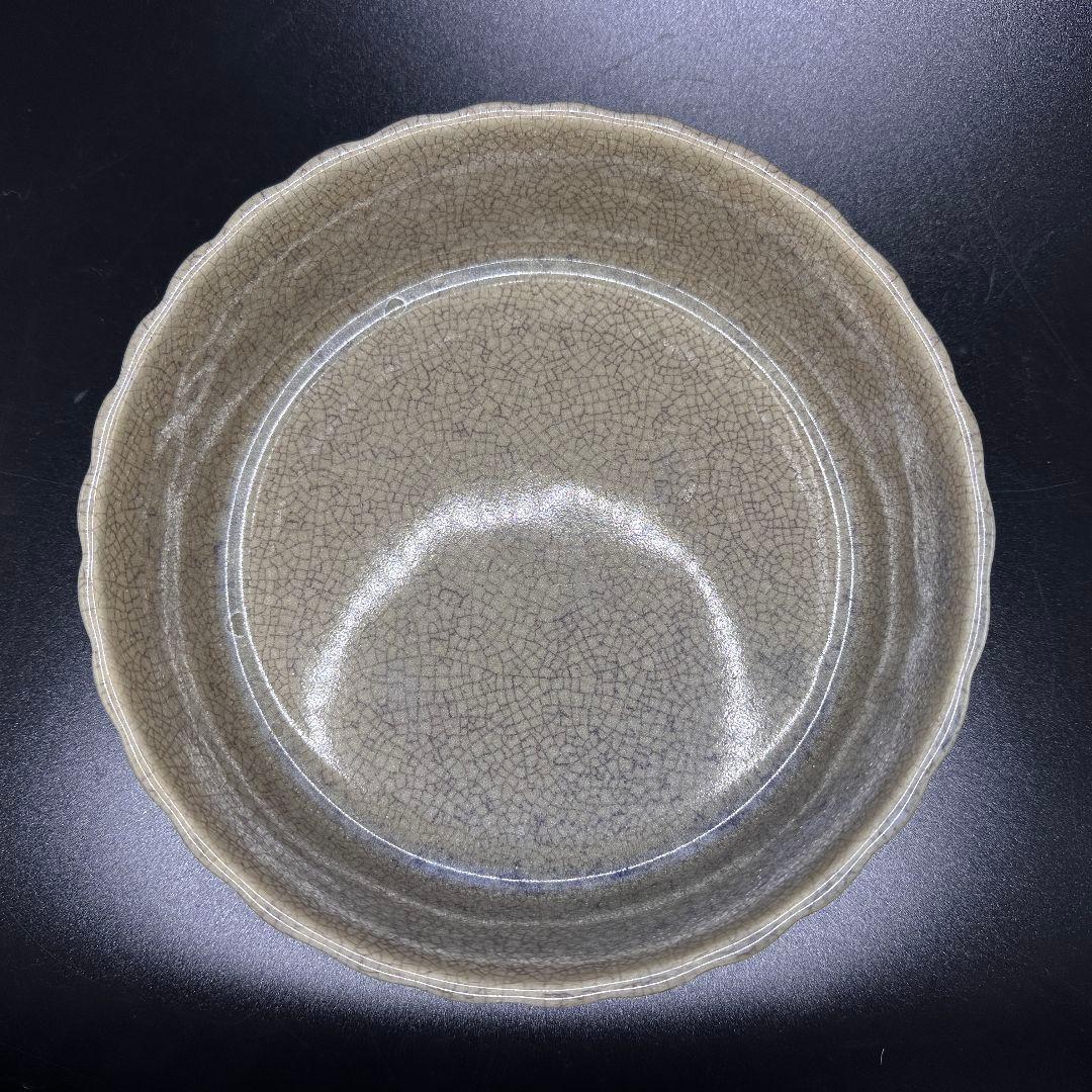 L113 汝磁開片レリーフ樽型洗文房アンティーク