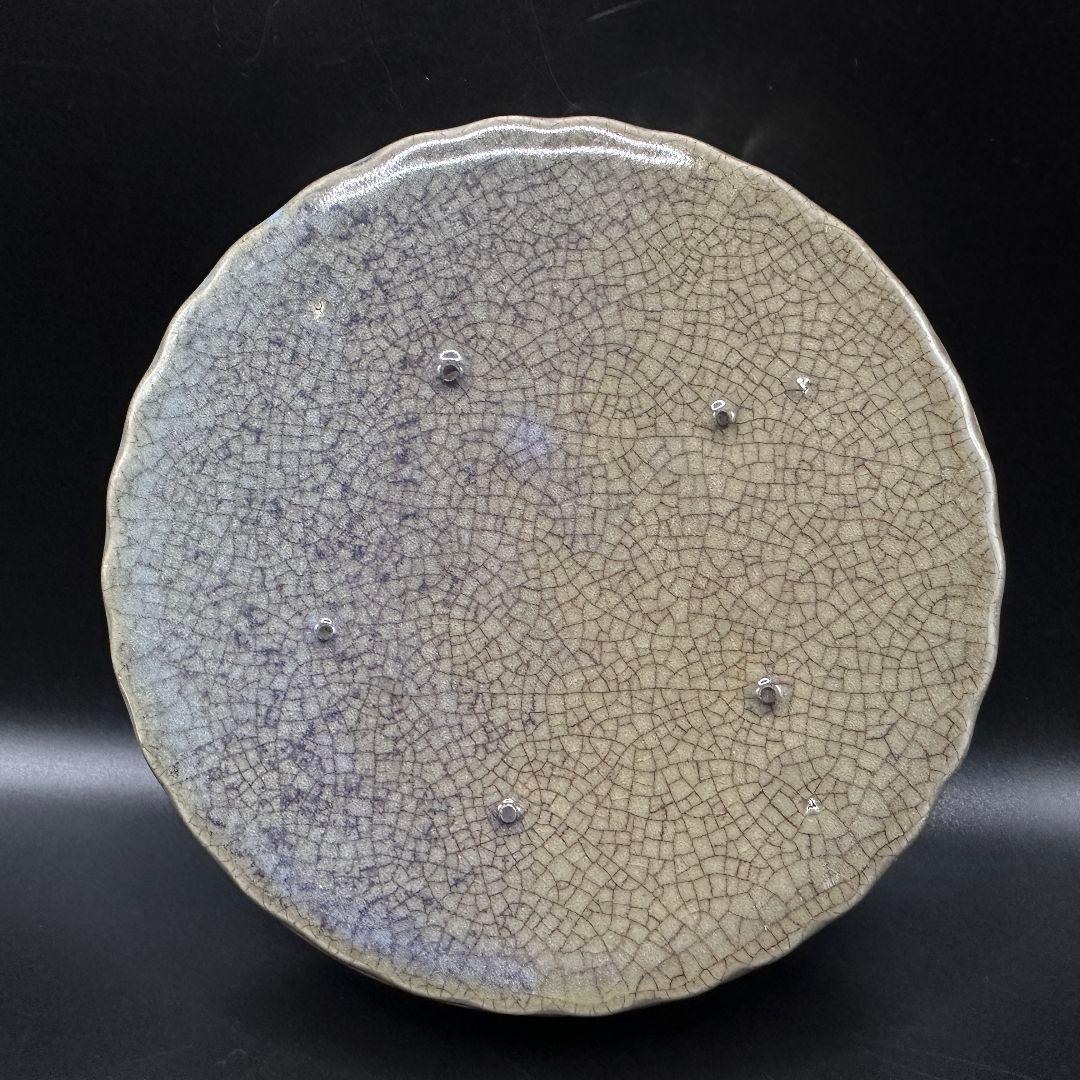 L113 汝磁開片レリーフ樽型洗文房アンティーク