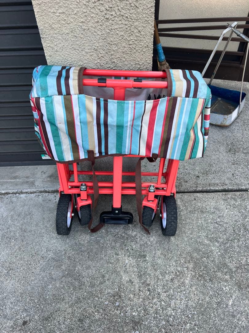 ストライプ折りたたみキャリーカート テーブル付き