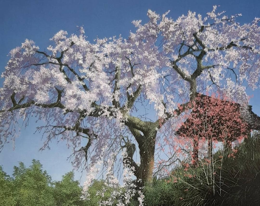 田中芳照、「春鐘」、希少画集の額装画、四季、風景、人気作品