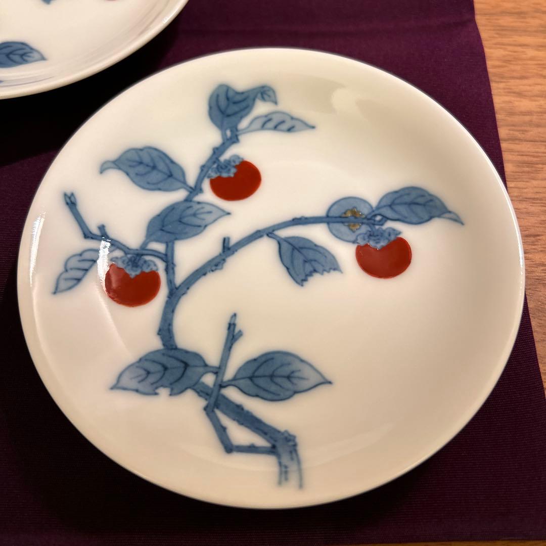 十五代 柿右衛門 染錦 柿文 皿 (小皿) 3枚 共箱