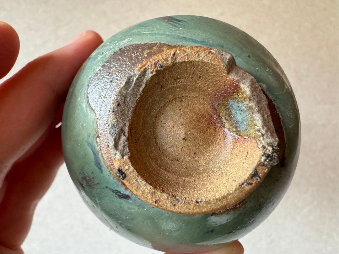 古唐津　緑釉杯　ぐいのみ　桃山〜江戸初期