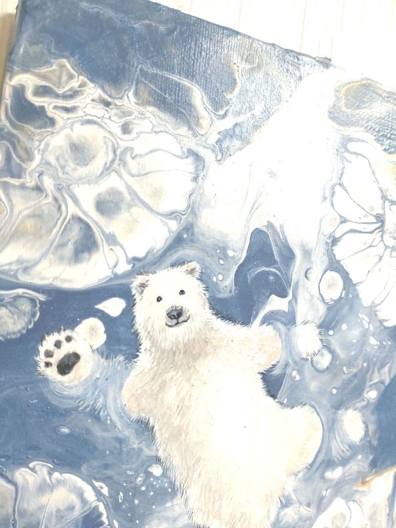 シロクマの油絵【アイスフロート】1点物の原画◆作者サイン入り/油彩画