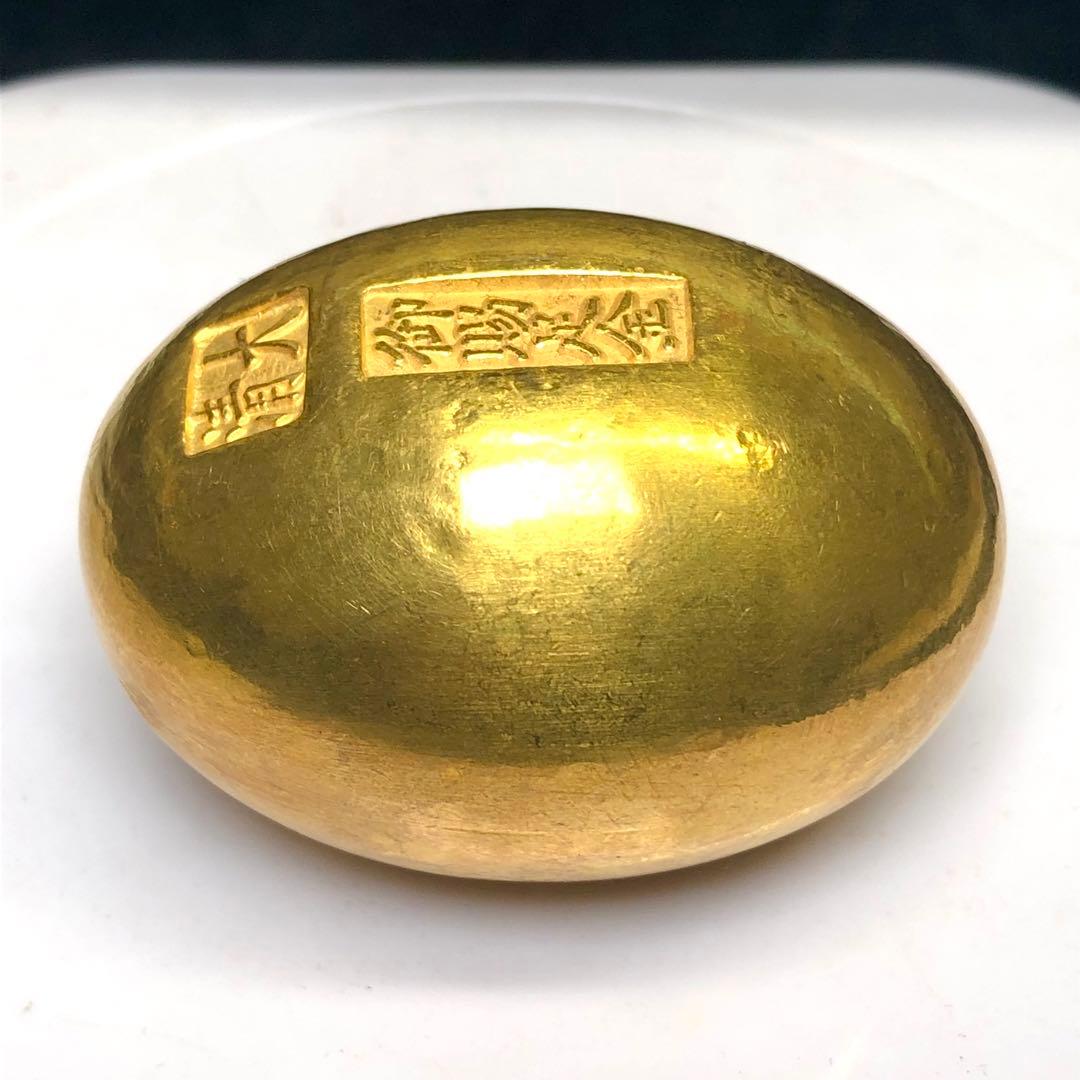 縁起物　金元宝 金卵型 オブジェ刻印付き 開運金卵　置物　永久保存