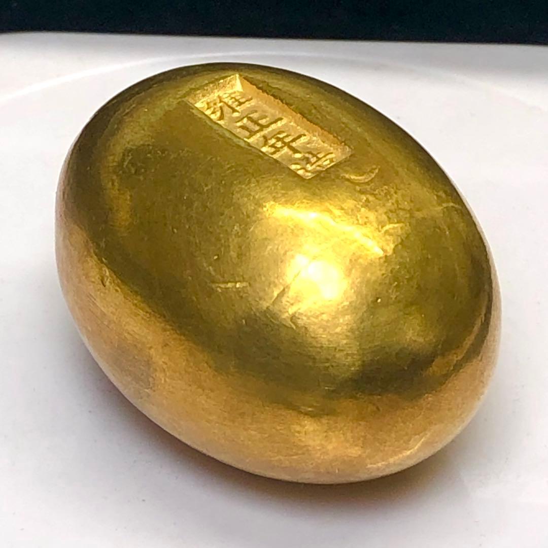 縁起物　金元宝 金卵型 オブジェ刻印付き 開運金卵　置物　永久保存