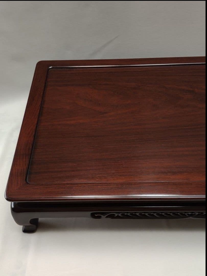 [未使用 美品]大阪唐木指物　花台　本紫檀　無垢　伝統的工芸品　菊透し彫　日本製