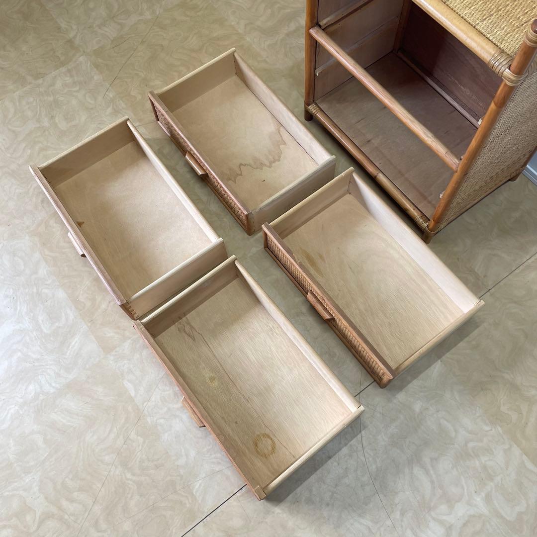 ビンテージ 籐 ラタン 4段チェスト 引き出し 収納 タンス 電話台