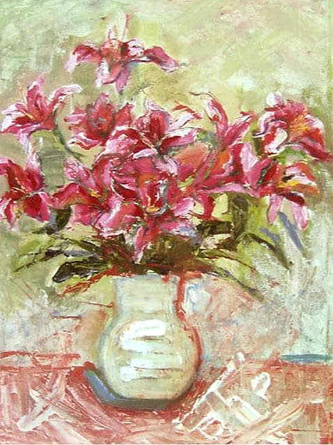 油絵 菅家令子 絵 絵画 インテリア 額付(黒) uF6-070902 花 ゆり