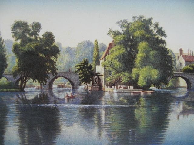 中根寛、【モレ－の水辺】、希少な額装用画集より、新品額装付