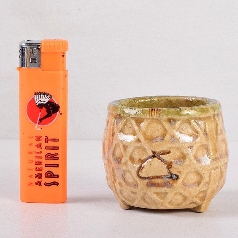 美濃焼　加藤芳右衛門作　黄瀬戸　茶巾筒　C　8385