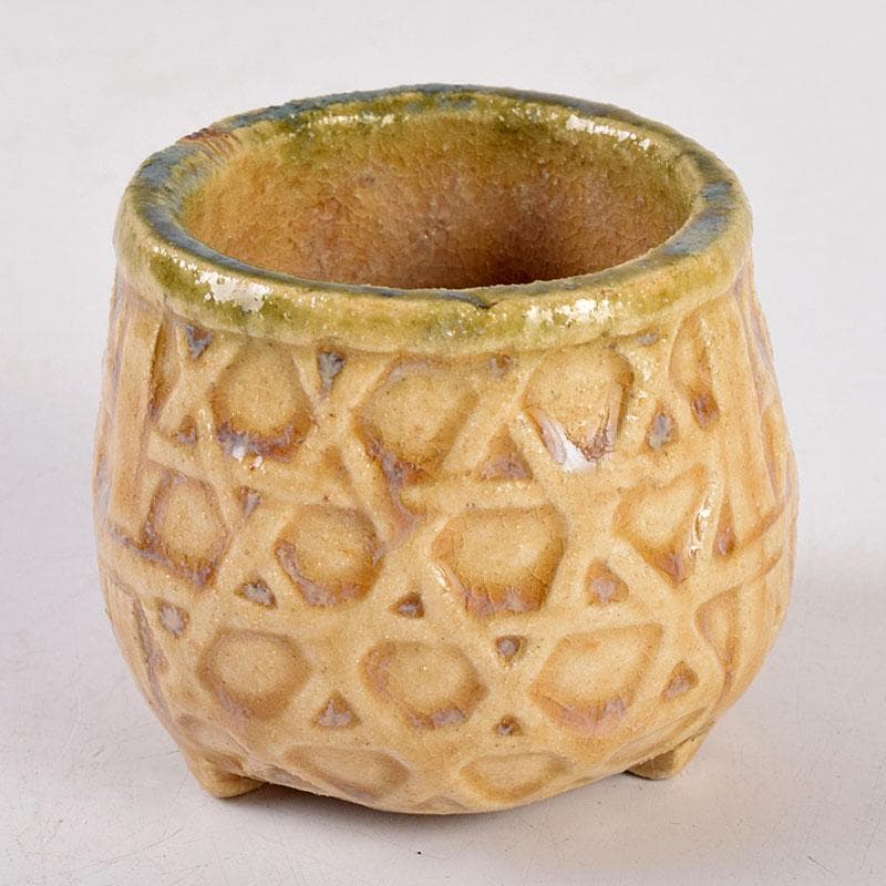 美濃焼　加藤芳右衛門作　黄瀬戸　茶巾筒　C　8385