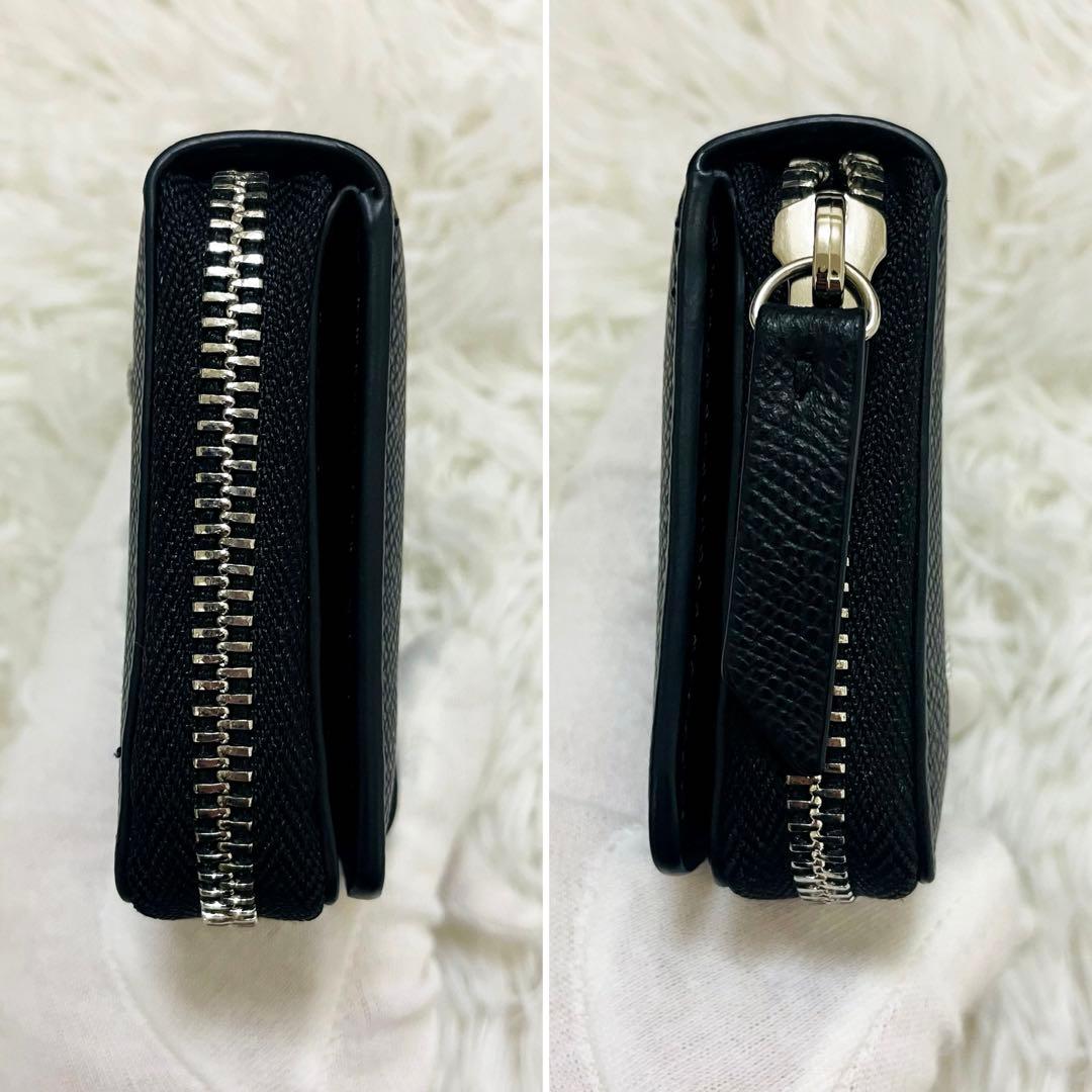 極美✨マルジェラ ニつ折り財布 シボ革 4ステッチ レザー 黒