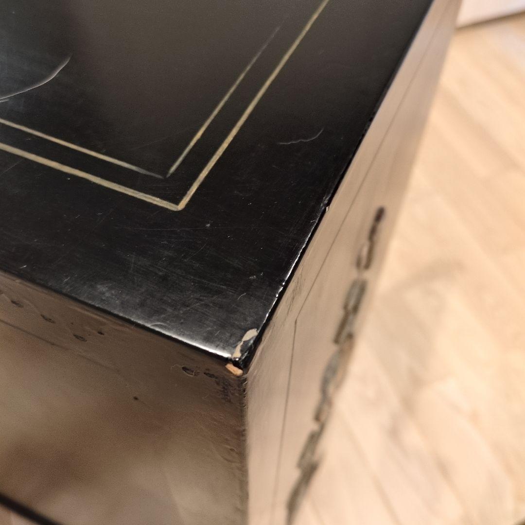 中国家具 キャビネット 花鳥細工 黒塗り 玉石 アンティーク調