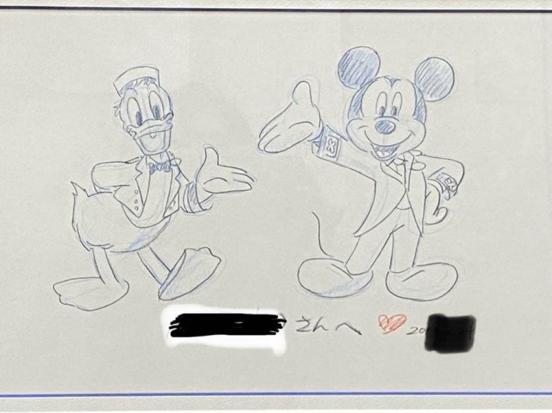 ディズニー公認アニメーター★ミッキー&ドナルド★ドローイング★額縁付き★非売品