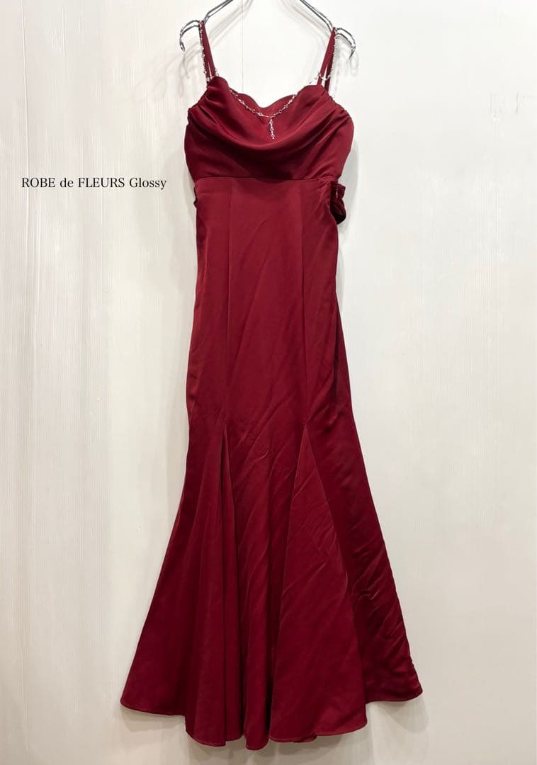 ROBE de FLEURS Glossyサテンバストビジューロングキャバドレス