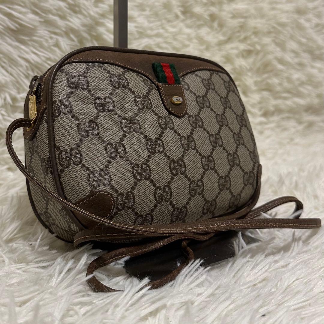 希少 レア オールドグッチ GG レザー ショルダーバッグ シェリーライン ロゴ