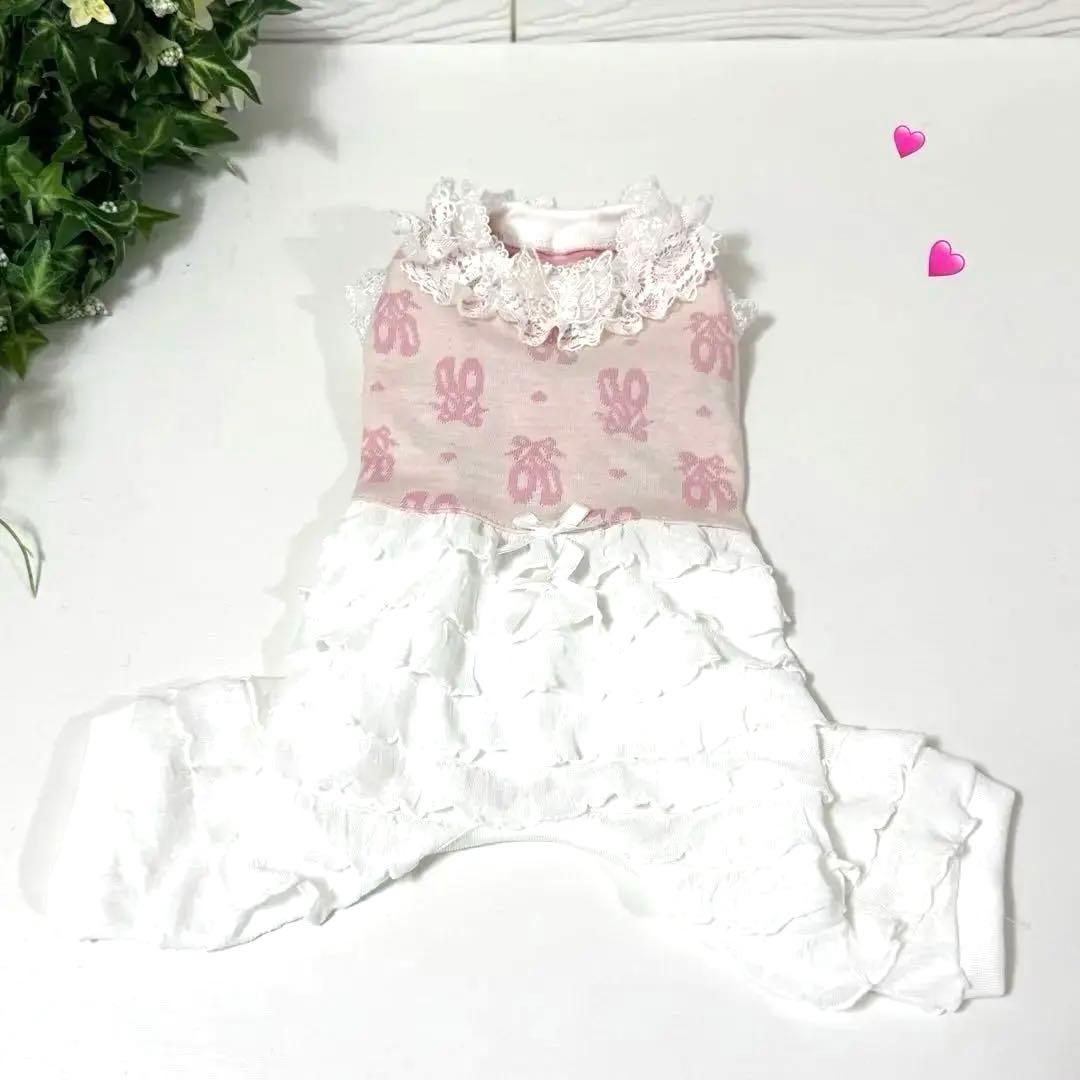 犬服ハンドメイド♡トゥシューズ柄ロンパースフリフリ