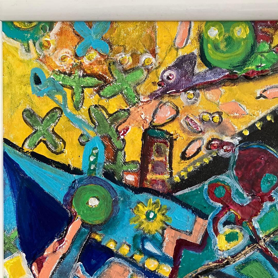絵画　原画　キャンバスにアクリル絵具仮縁付き