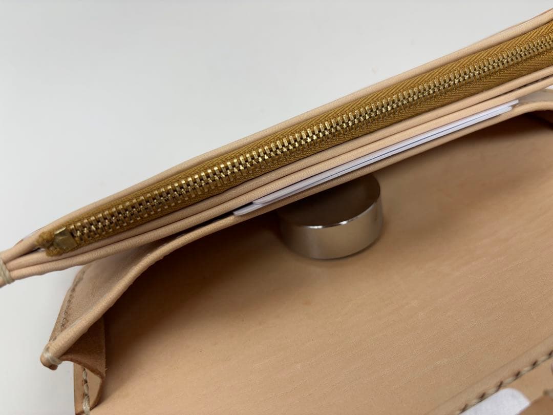 財布　ロングウォレット　ヌメ革　ナチュラル　ハンドメイド　レザークラフト