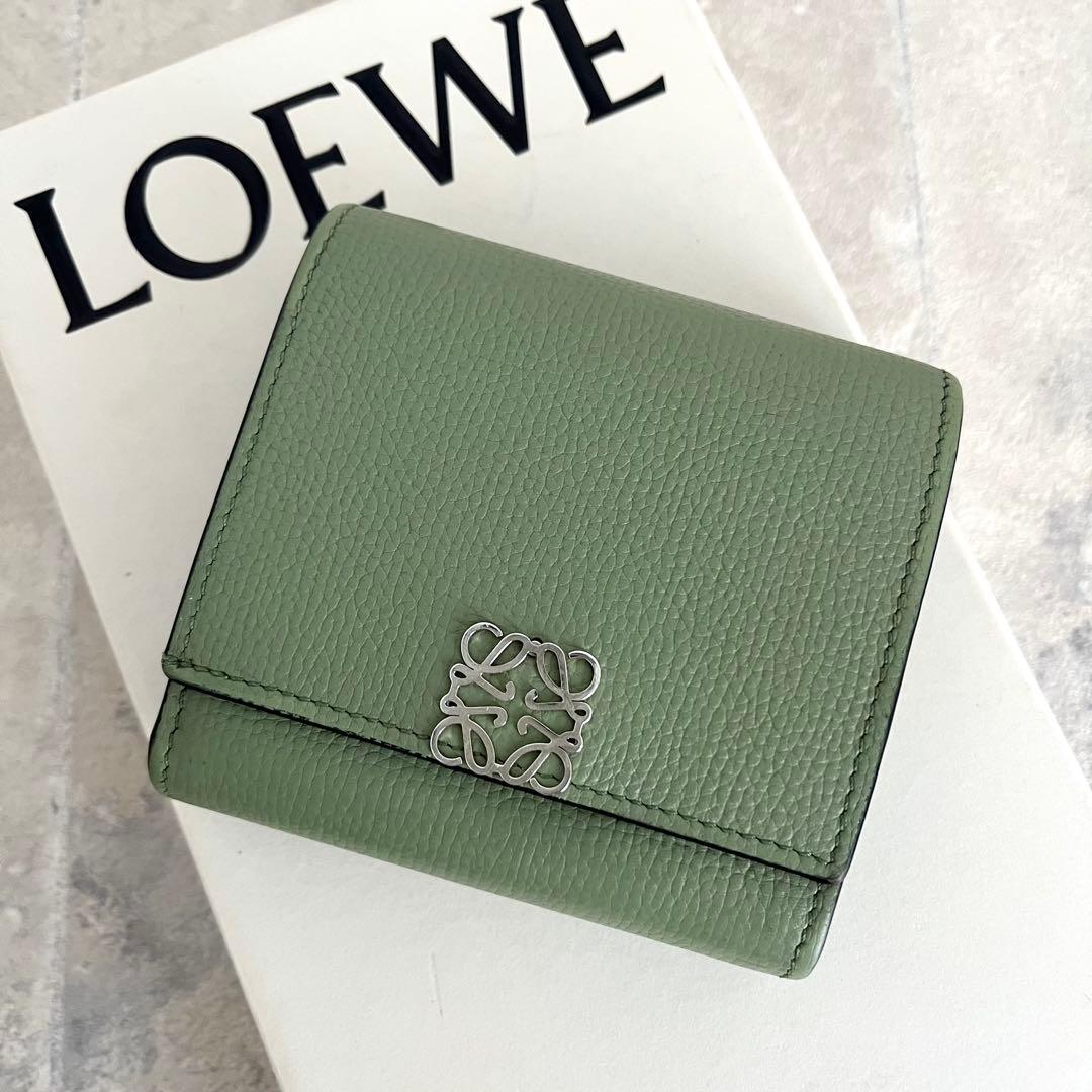 ✨極美品✨️LOEWE アナグラム コンパクト フラップウォレット ローズマリー
