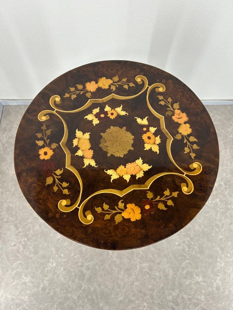 送料込み⭐︎天板収納オルゴール付き円形木製サイドテーブル