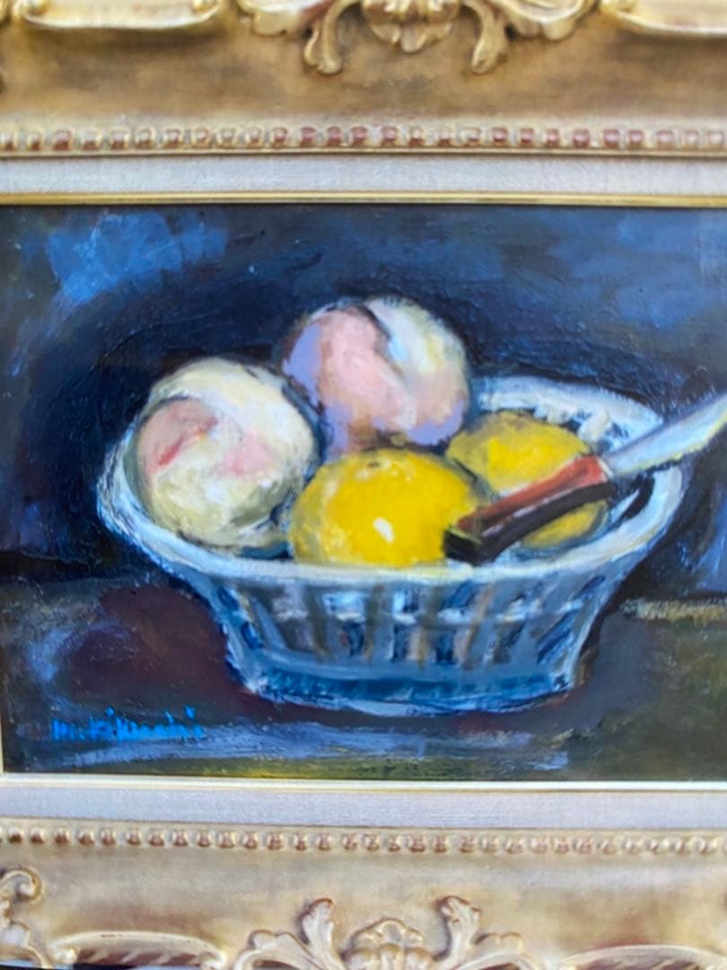 果物のある静物 油彩画　菊地正則の青の世界 穏やかな時間　やさしさ