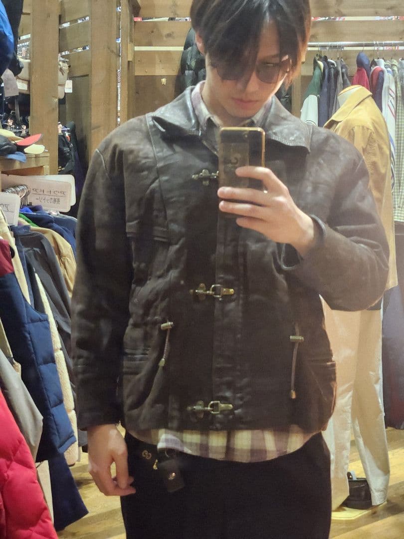 ★短丈★　ユーロ　ファイヤーマンレザージャケット 脱着可 フード付き