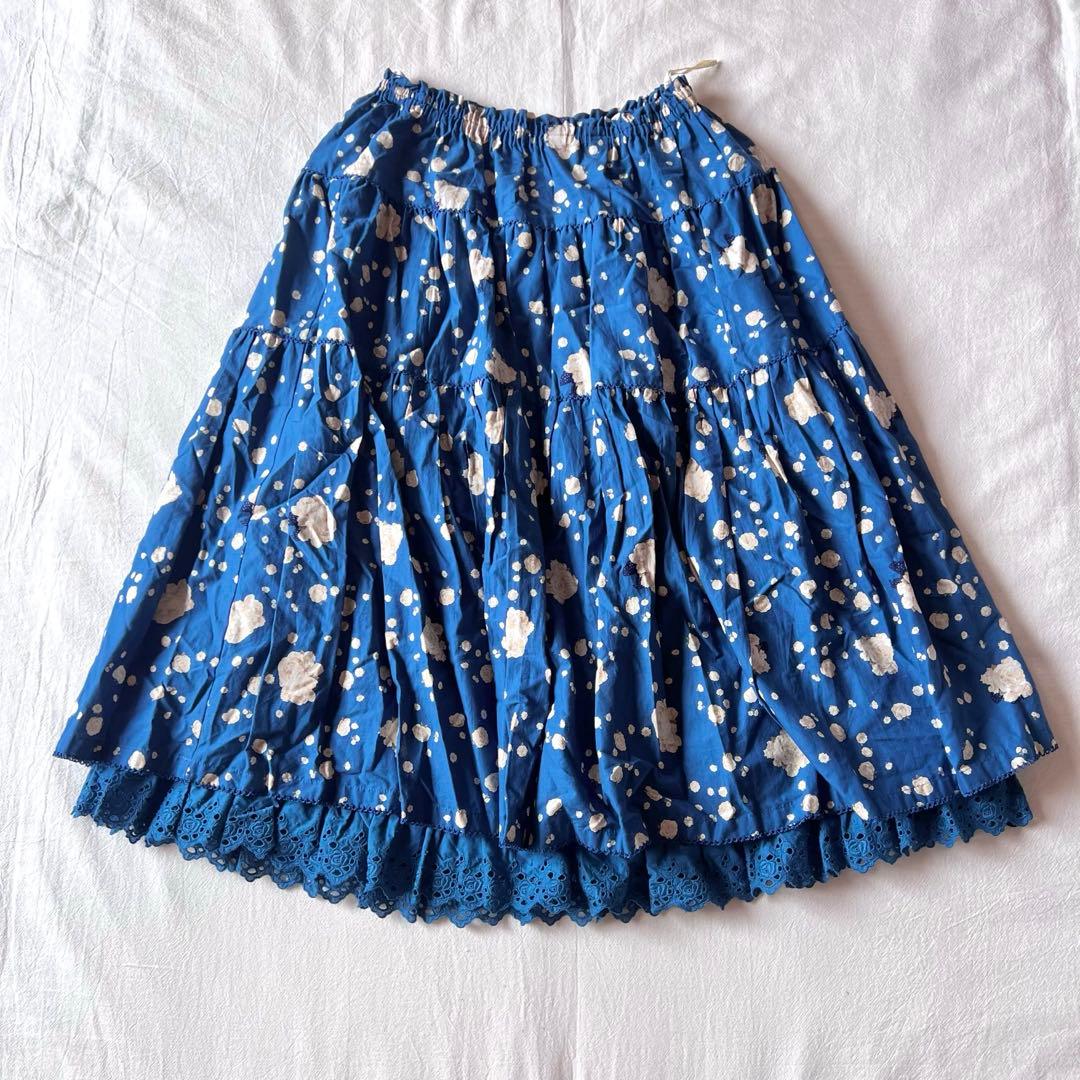 【新品】PINK HOUSE タグ付き ロングスカート 総柄 薔薇 ブルー