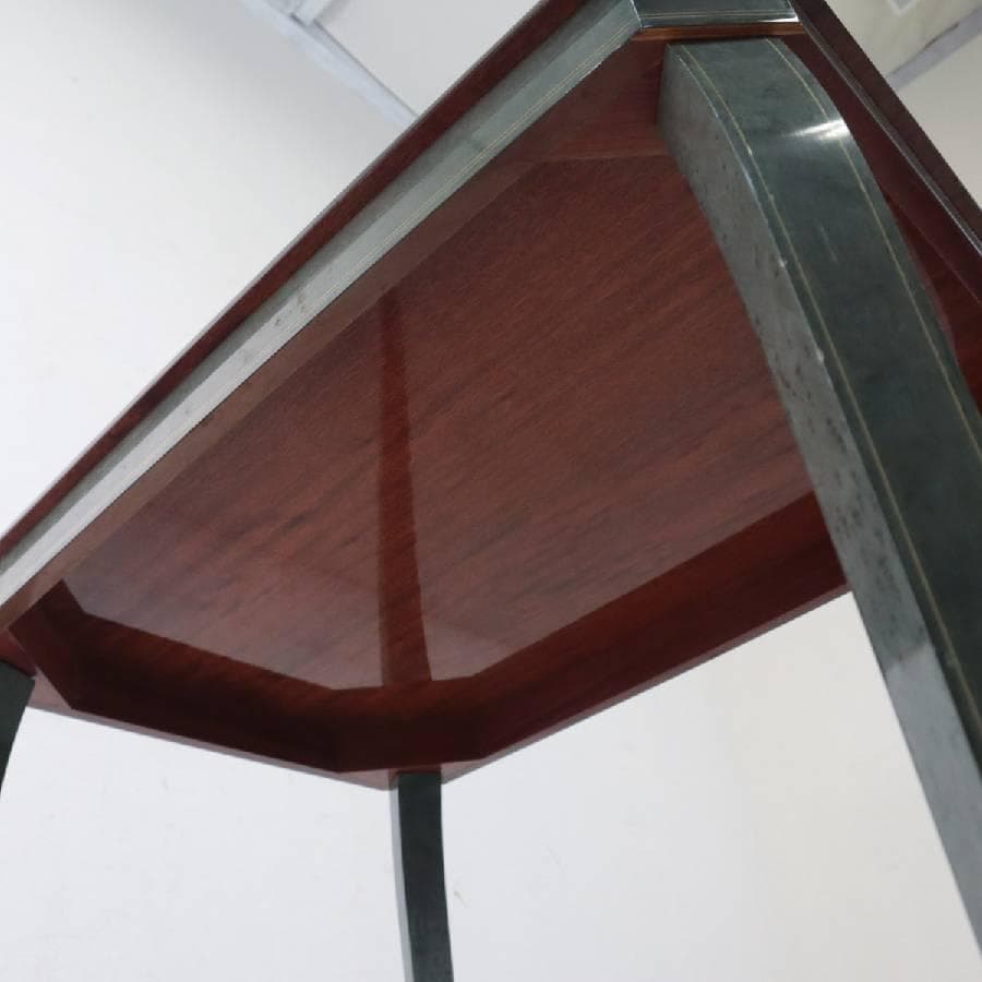 イタリア製クラシカル家具 象嵌細工 猫脚 サイドテーブル グリーン系 鏡面仕上げ