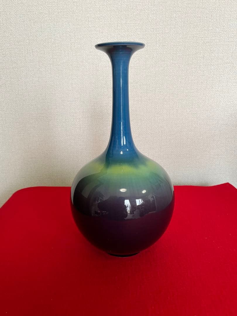 人間国宝 三代 徳田八十吉（正彦銘）花生 約26.5㎝ T188 共箱 陶歴付