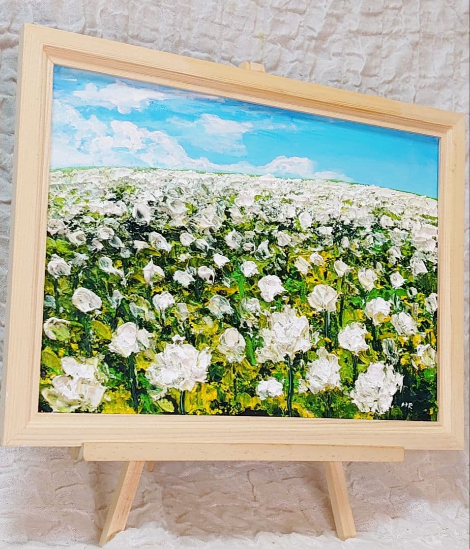 油絵 絵画 【シロツメクサの花畑】