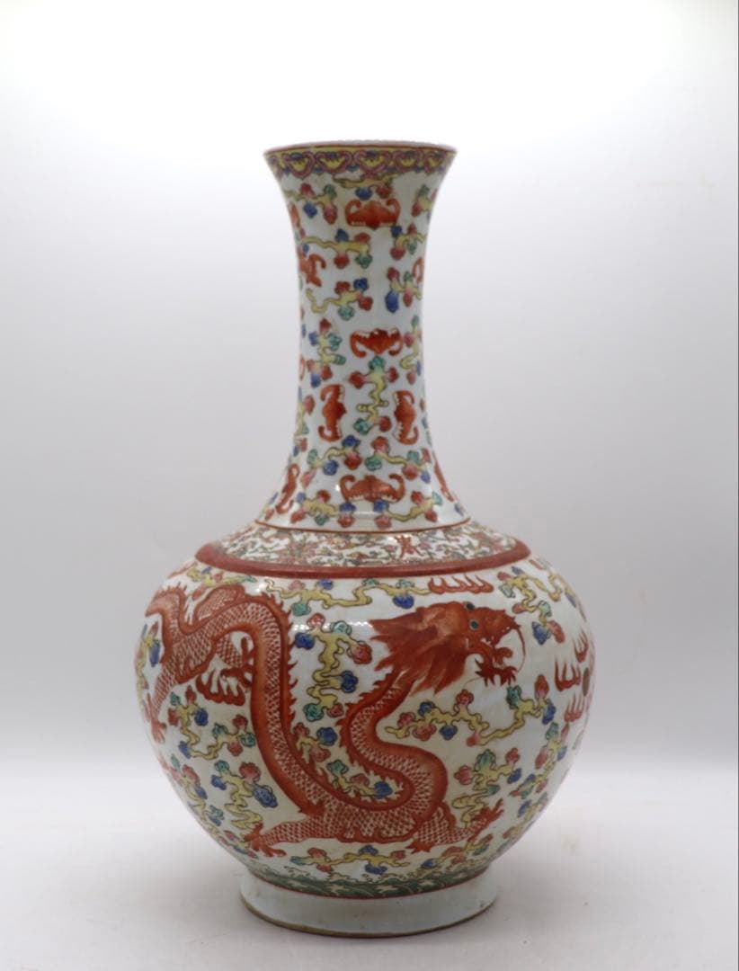中国　粉彩　龍紋瓶　大清光緒年製　送料込み251010