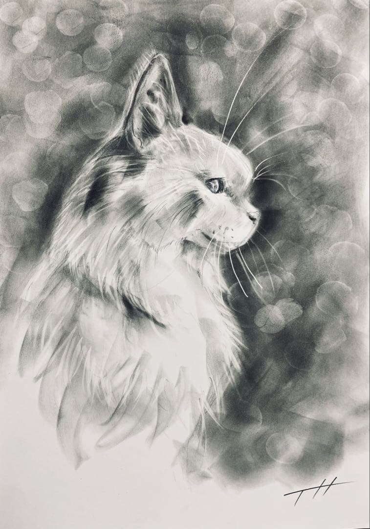 絵画1736【柔らかな時の中で】パステル 原画 真作 猫の絵 A4サイズ アート