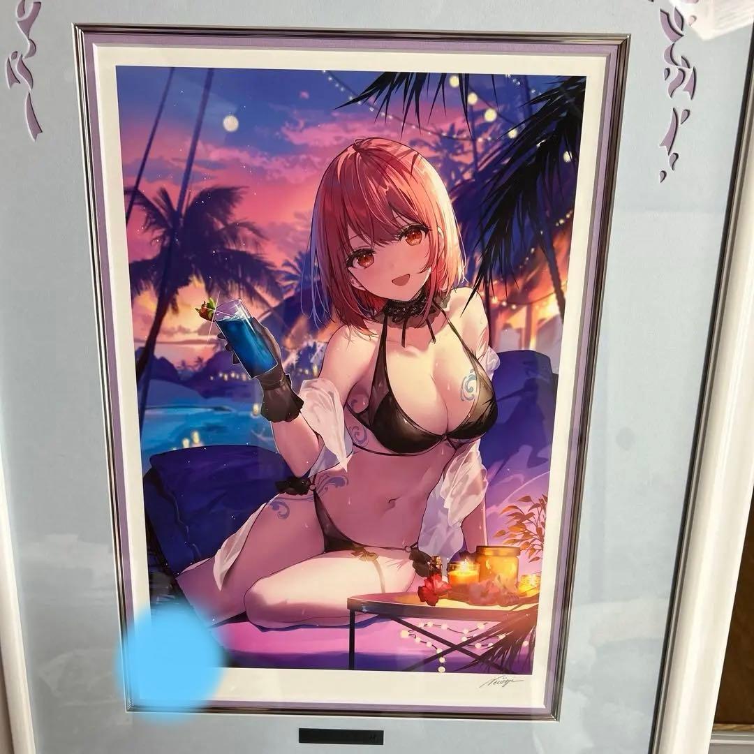 アールビバン　版画　necomi バカンスをもう一杯　ミクスドメディア　ねこみ