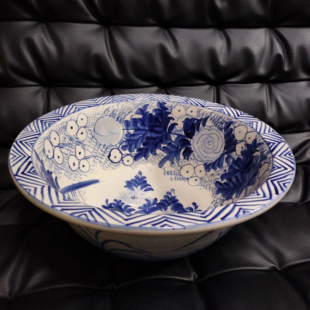 特大 41cm 古伊万里 幕末から明治期 染付 手描 鉢 骨董 アンティーク